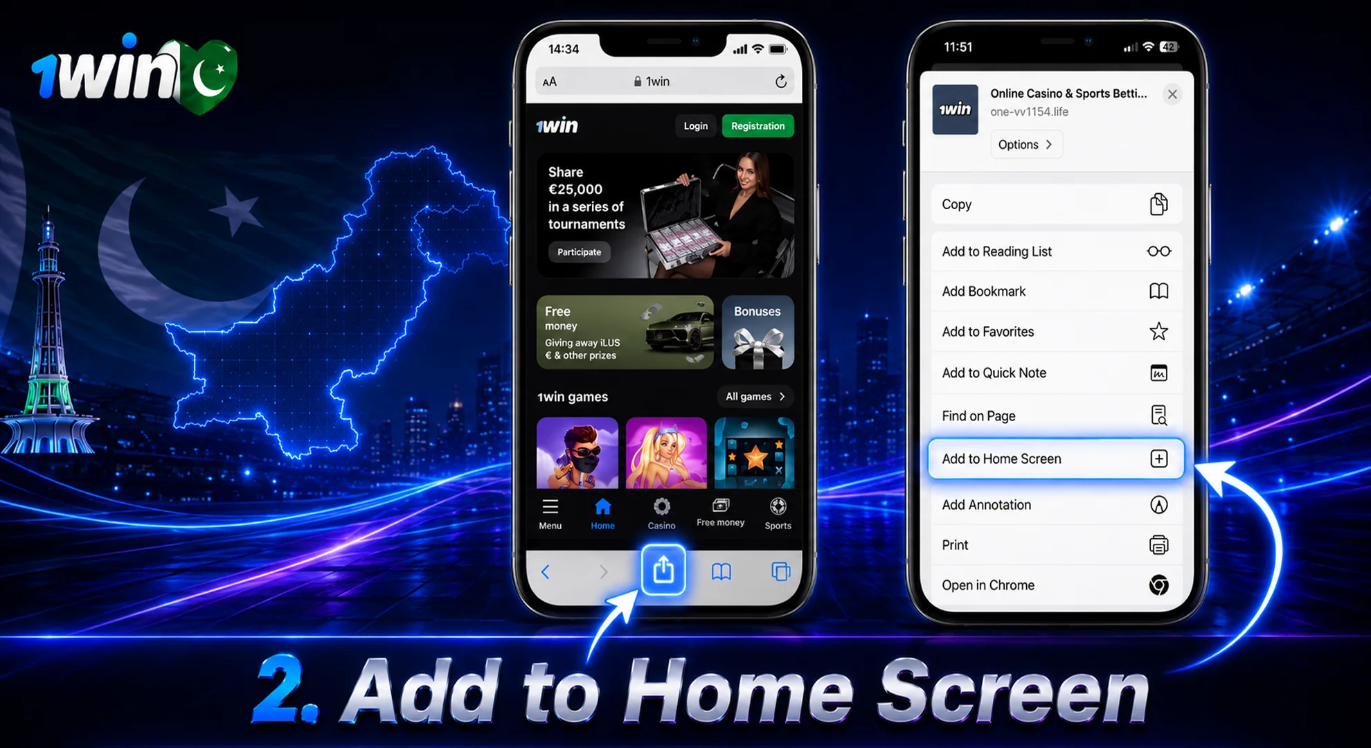add to home screen 1win app