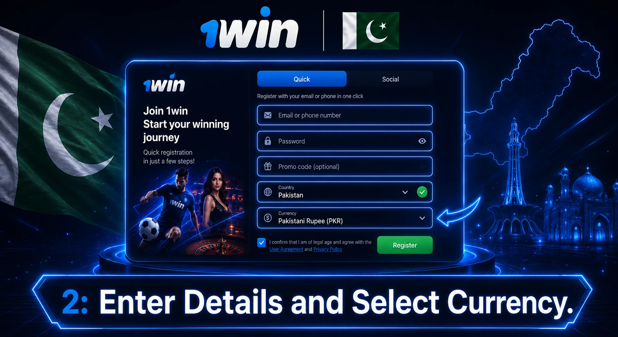 enter details and select currency